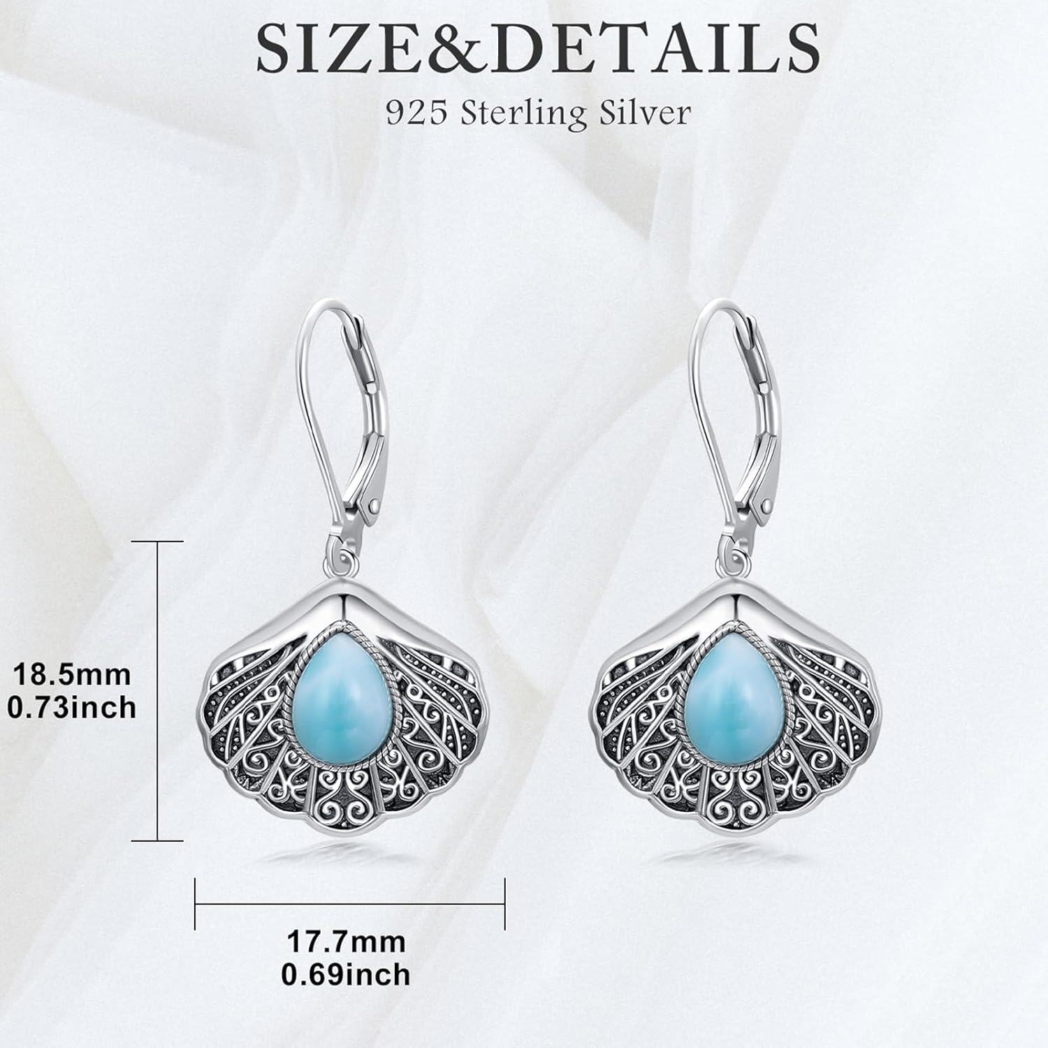 925 Sterling Silver Larimar Shell Drop Earrings-0-1