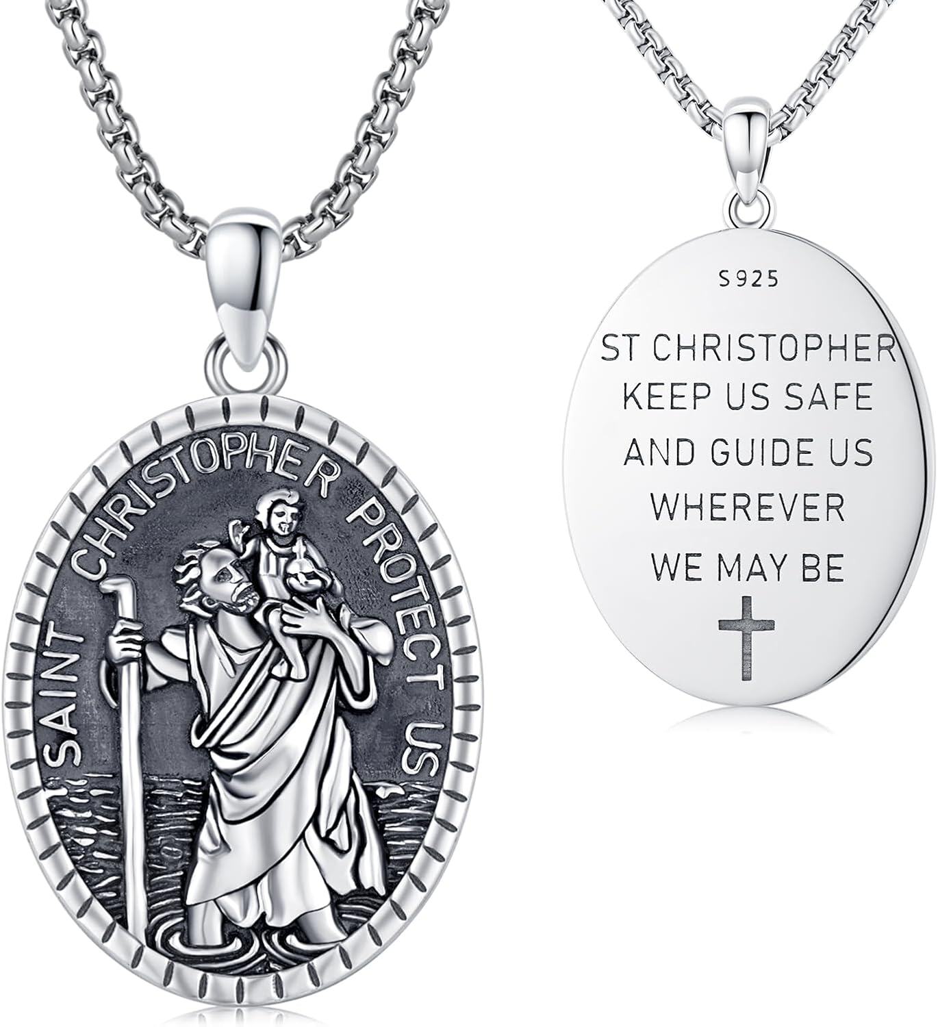 Sterling Silver Patron Saint Amulet Protection Medal Necklace Catholic Jewelry Gift for Men Women-0-1