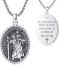 wholesale 925 Sterling Silver St Christopher Pendant Necklace Catholic s for Men & Women-St Christopher Medal