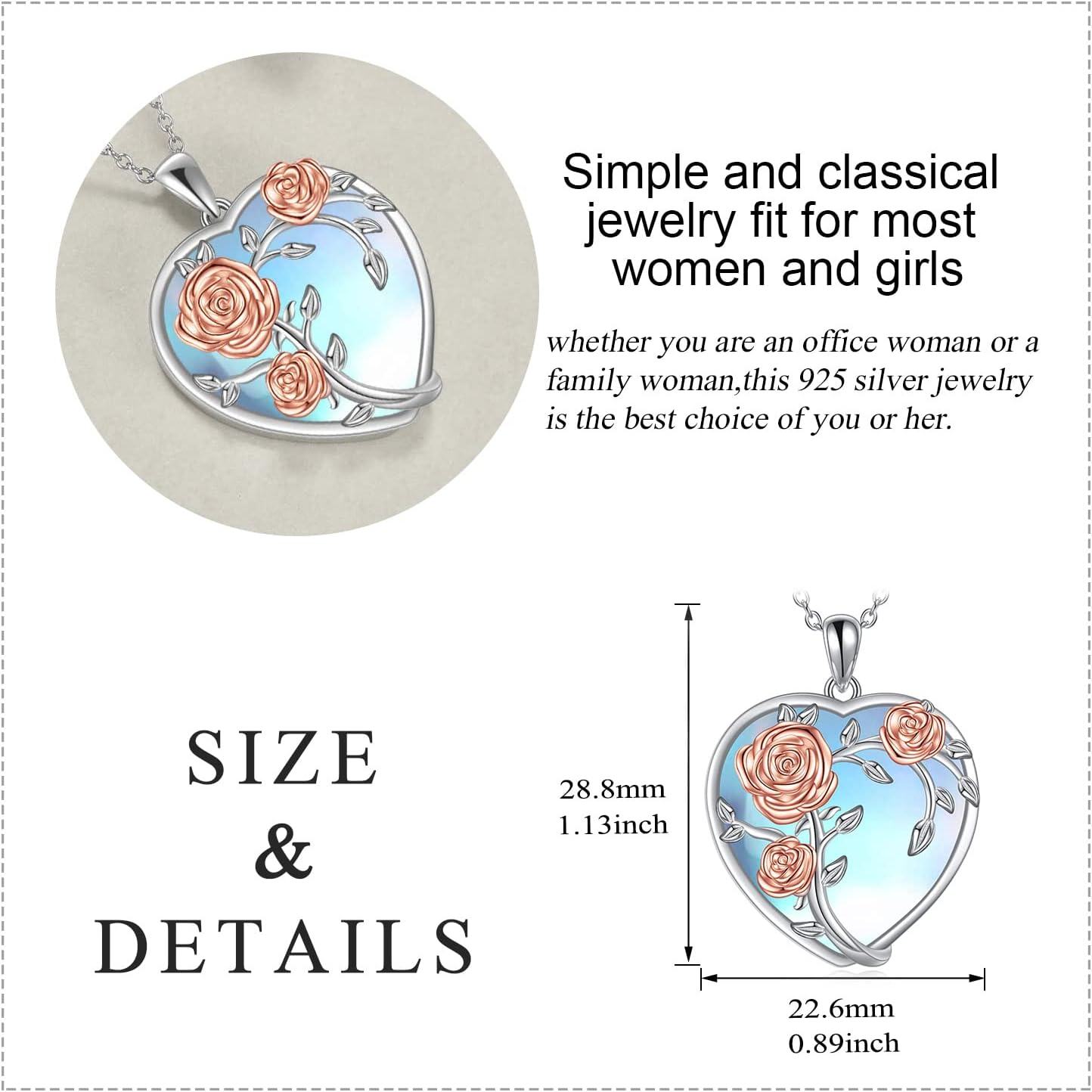  Sterling Silver Moonstone Rose Flower Necklace with Butterfly Pendant Valentine s Gift for Women -0-4
