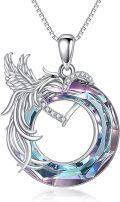 wholesale 925 Sterling Silver Dragon Heart Rainbow Crystal Pendant Necklace for Women Girls-0-0
