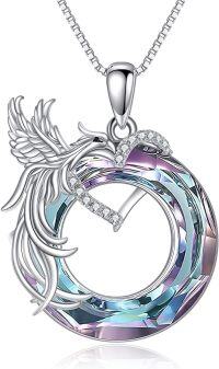 wholesale 925 Sterling Silver Dragon Heart Rainbow Crystal Pendant Necklace for Women Girls-Phoenix Necklace