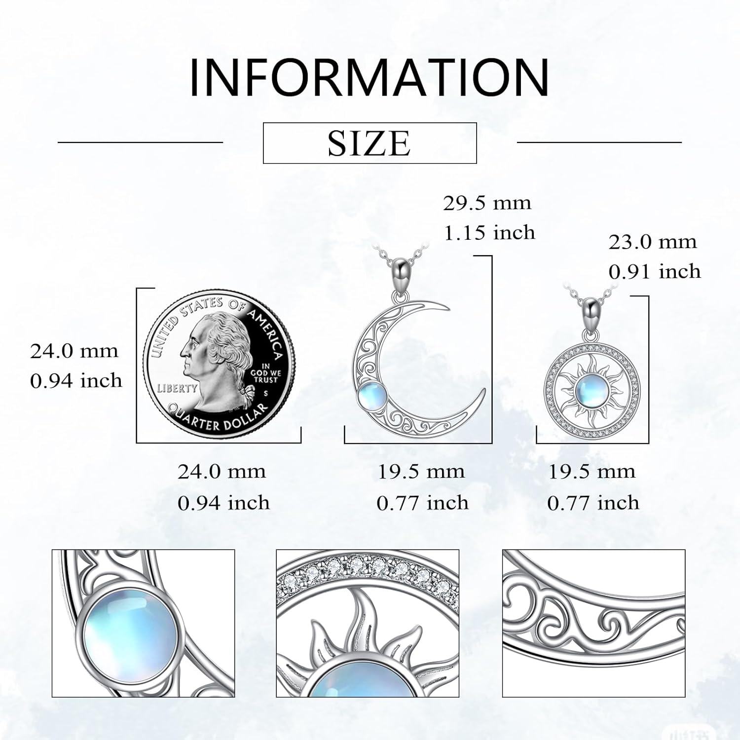 Sterling Silver Couples BFF Necklace w Cross Yin Yang Sun Moon Mountain Wave Pendant-0-4