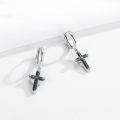 wholesale 925 Sterling Silver Turquoise Inlay Cross Huggie Hoop Dangle Earrings-0-4