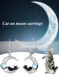 wholesale 925 Sterling Silver Moonstone Heart Cat Dangle Earrings - Adorable Animal Jewelry for Women and Girls-0-5