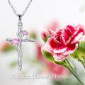 wholesale 925 Sterling Silver Pink Carnation Birth Flower Cross Pendant Necklace for Women-0-5