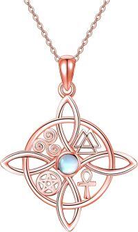 wholesale Sterling Silver Celtic Cross Witches Knot Pendant Necklace Amulet Gift-A-Moonstone(Rose Gold Plated)-A-Moonstone(Rose Gold Plated)