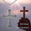 wholesale 925 Sterling Silver Celtic Knot Trinity Circle Cross Pendant Necklace  with Black Onyx Gemstone for Men Women Irish Catholic Christian s 46cm Chain Length-0-2