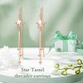 wholesale Rose Gold Plated 925 Sterling Silver Star Threader Earrings with Shiny Tassel Beads for Women Day to Night Gift-0-5