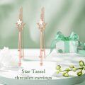 wholesale Rose Gold Plated 925 Sterling Silver Star Threader Earrings with Shiny Tassel Beads for Women Day to Night Gift-0-5