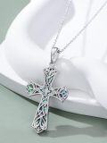 wholesale 925 Sterling Silver Opal Inlay Celtic Cross Pendant Necklace for Women Men  43cm Chain Length-0-3