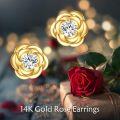 wholesale 14K Gold Flower Shaped Diamond Stud Earrings for Women - Birthday & Christmas Gifts-0-2