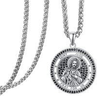 wholesale 925 Sterling Silver Saint Jude Pendant with Black CZs and Wheat Chain - Catholic Prayer  for Men & Women-Saint Jude-H