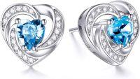 wholesale 925 Sterling Silver Birthstone Heart Stud Earrings Jewelry Gifts for Women-Silver-03-Mar