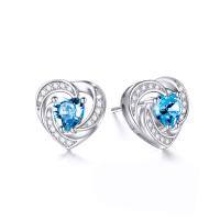 wholesale 925 Sterling Silver Birthstone Heart Stud Earrings Jewelry Gifts for Women-Silver-03-Mar