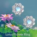 wholesale 925 Sterling Silver Lotus Flower Moonstone Stud Earrings for Women Girls -0-4
