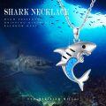 wholesale 925 Sterling Silver Blue Opal Shark Pendant Necklace for Women Girls -0-5
