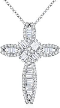 wholesale 925 Sterling Silver Cross Necklace for Women with Princess Cubic Zirconia and Twisted Infinity Crucifix Pendant 20 Adjustable Chain-Cross 1 - Princess stone cross