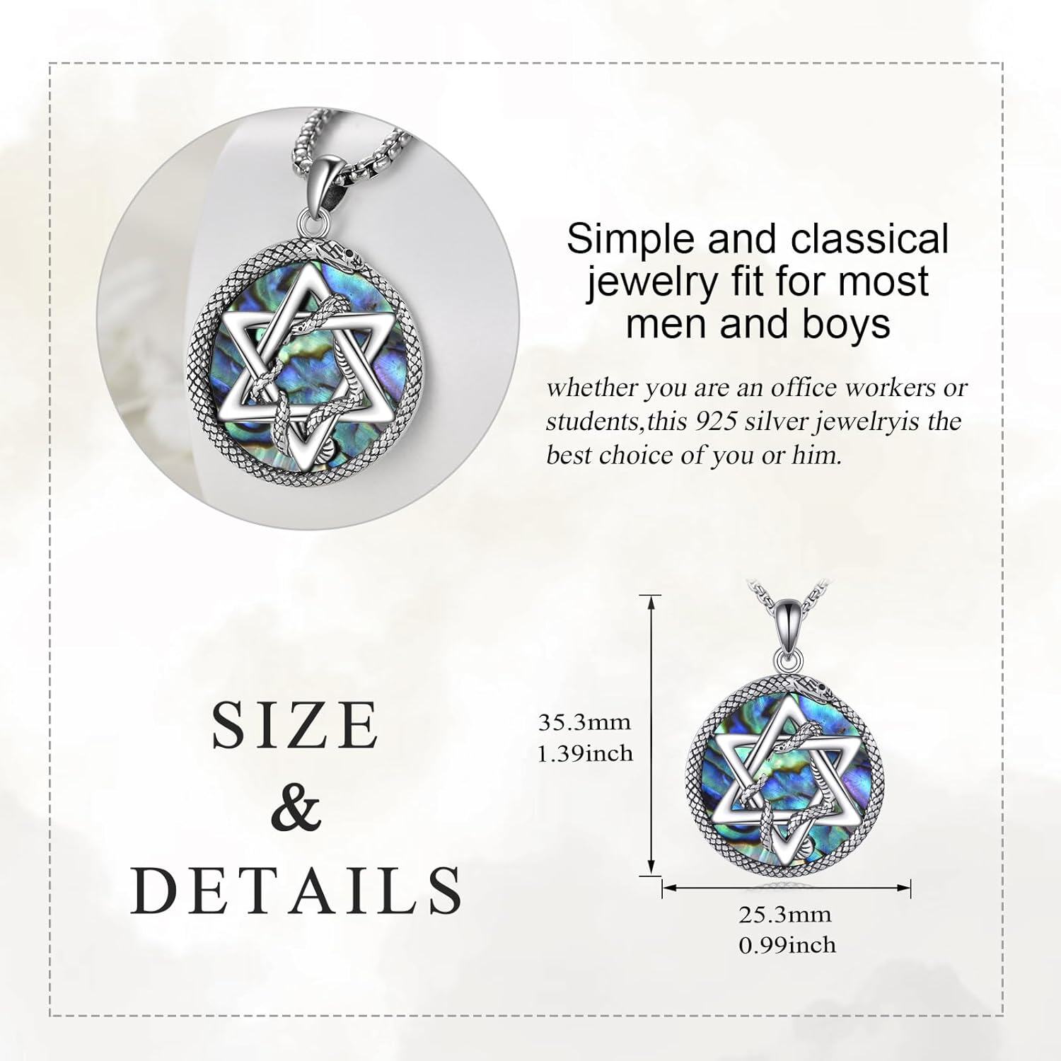 Sterling Silver Star of David Hexagram Gothic Bone Pendant Necklace-0-4