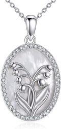 wholesale 925 Sterling Silver Mother-of-Pearl Lily of the Valley Flower Pendant Necklace s for Women-0-0