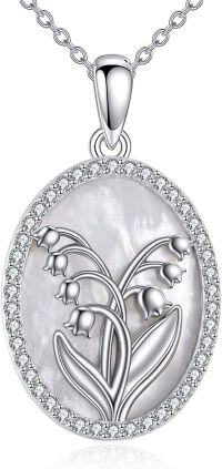 wholesale 925 Sterling Silver Mother-of-Pearl Lily of the Valley Flower Pendant Necklace s for Women-May-Lily Of The Valley