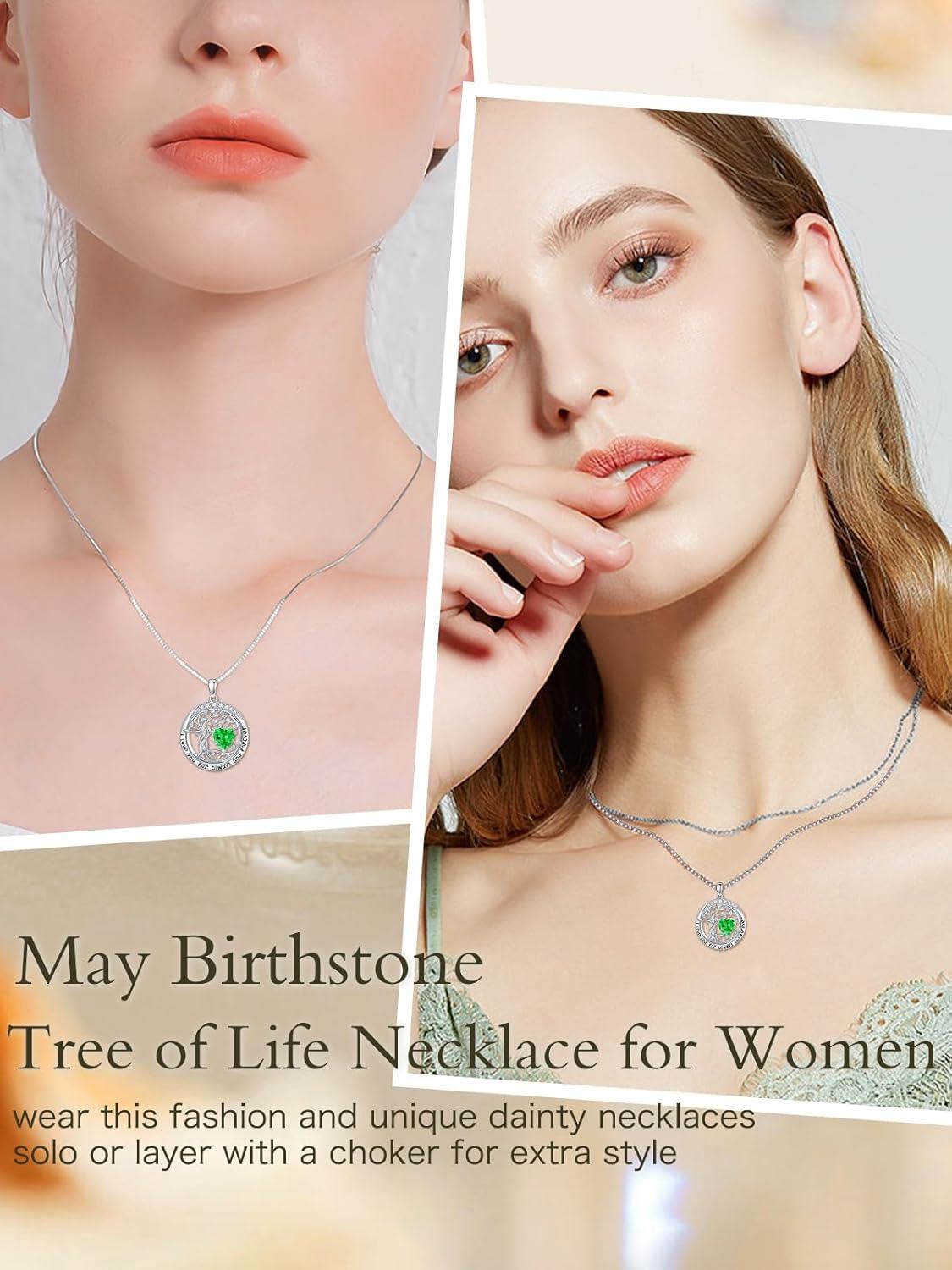 Sterling Silver Austrian Crystal Tree of Life Pendant Necklaces with Birthstone for Women-0-4