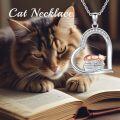 wholesale 925 Sterling Silver Cat Pendant Necklace with Heart Shape and Book Design-0-2