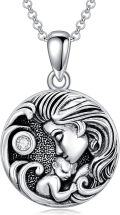 wholesale 925 Sterling Silver Lion Head Memorial Keepsake Pendant Necklace with Crystal Accents-0-0