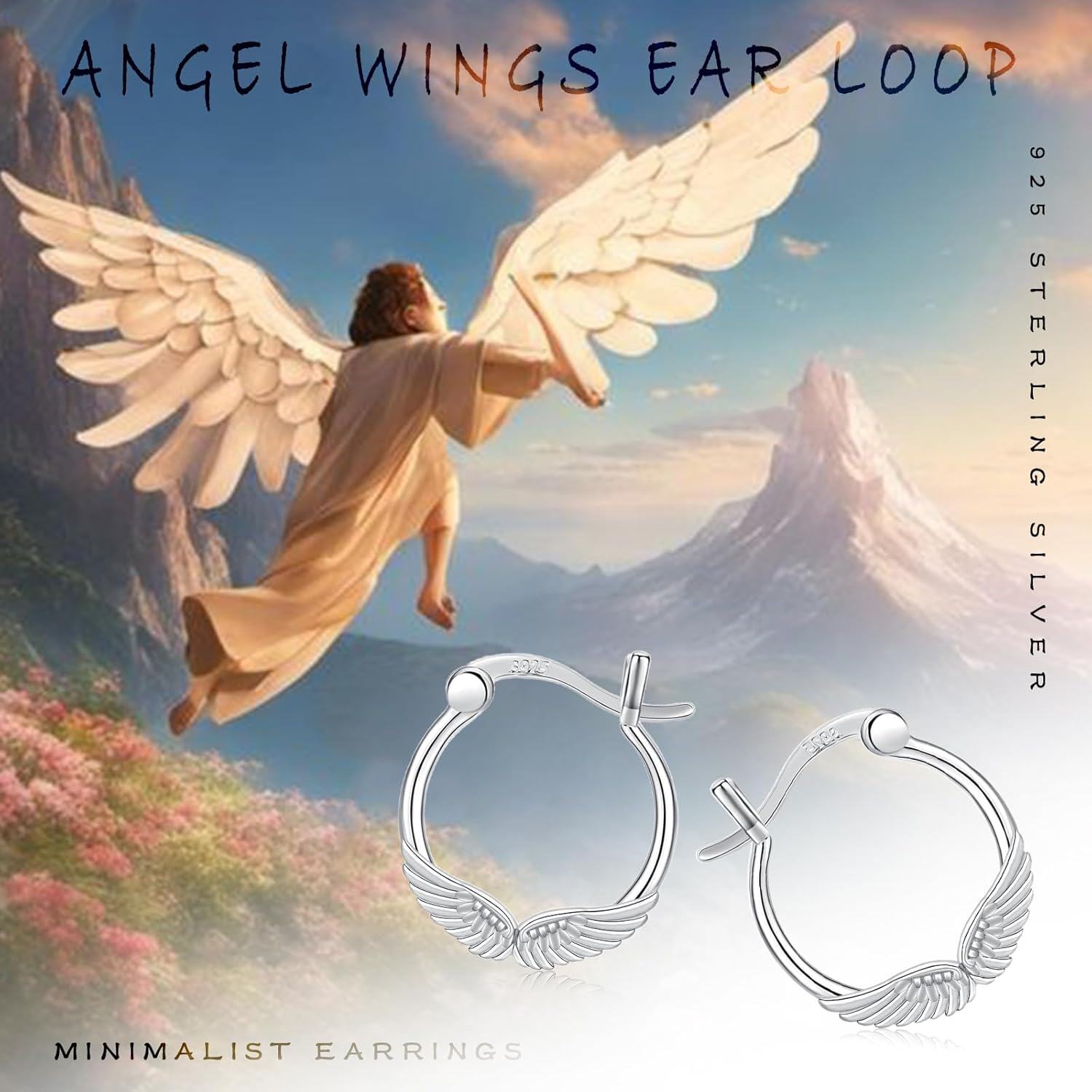 wholesale Silver 925 Sterling Silver Angel Wing Feather Cross Dangle Drop Earring for Women Men Small Hoop-0-5