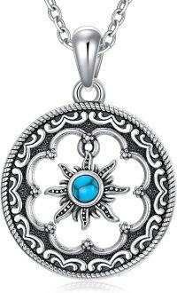 wholesale 925 Sterling Silver Turquoise Bohemian Moon & Sun Pendant Necklace for Women Gifts-3