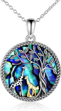 wholesale 925 Sterling Silver Abalone Shell Giraffe Tree of Life Pendant Necklace for Women-Gold giraffe necklace