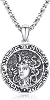 wholesale 925 Sterling Silver Medusa Head Pendant Necklace with Greek Key Pattern and Snake Hair Design for Men Women -Medusa