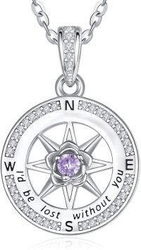 wholesale Sterling Silver Birthstone Compass Necklace for Women Gift Idea-06-June