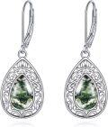 wholesale 925 Sterling Silver Green Moss Agate Teardrop Filigree Leverback Earrings for Women-0-0