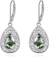 wholesale 925 Sterling Silver Green Moss Agate Teardrop Filigree Leverback Earrings for Women-Moss Agate Teardrop