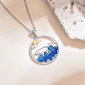 wholesale 925 Sterling Silver Abalone Shell Mother & Baby Polar Bears Pendant Necklace with Moon and Clouds Design-0-2