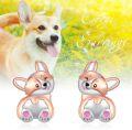 wholesale 925 Sterling Silver Pink Enamel Corgi Dog Stud Earrings for Women - Dog Lover Gift-0-5