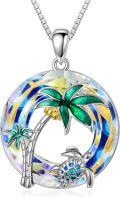 wholesale 925 Sterling Silver Crystal Sea Turtle & Coconut Trees Necklace for Women-0-0