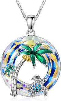 wholesale 925 Sterling Silver Crystal Sea Turtle & Coconut Trees Necklace for Women-A-Sea Turtle-White Crystal