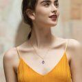 wholesale 14k Red Oval Gemstone Pendant Necklace With Lab Diamond Halo-0-24