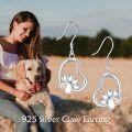 wholesale 925 Sterling Silver Heart-Shaped Paw Print and Rose Gold Love Charm Dangle Earrings for Cat Lovers-0-5