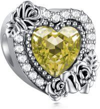 wholesale 925 Sterling Silver Rose Birthstone Charms Heart Pendant Bracelet for Women-11-November-Loving