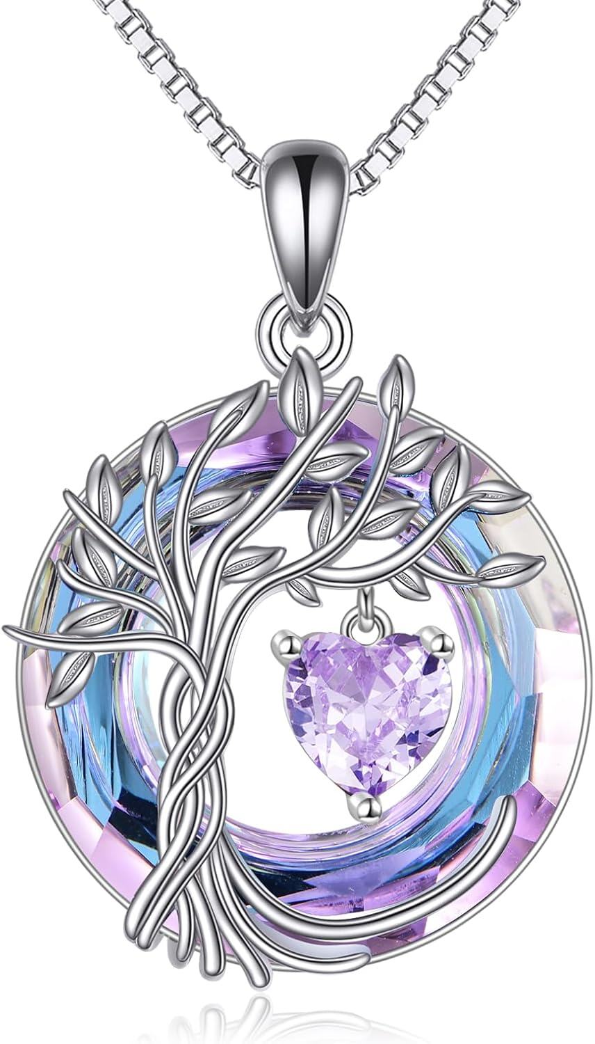 Sterling Silver Crystal Tree of Life Necklace for Women-06-Jun-Alexandrite