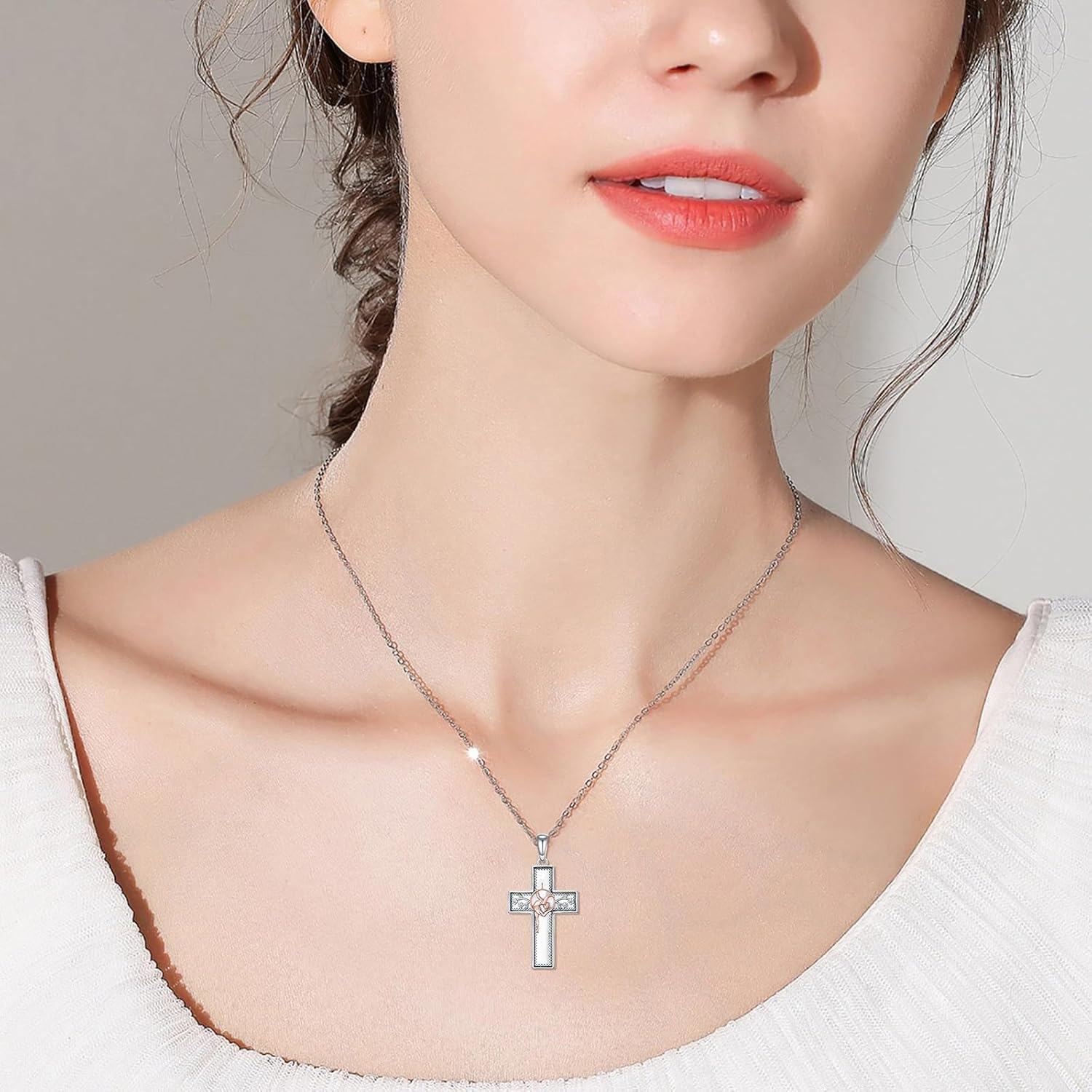 Sterling Silver Music Cross Pendant Necklace for Women Gift for Music Lovers-0-5