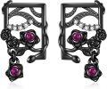 wholesale 925 Sterling Silver Square Pink Rose Gothic Punk Vintage Stud Earrings-0-0