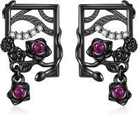 wholesale 925 Sterling Silver Square Pink Rose Gothic Punk Vintage Stud Earrings-Rose