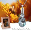 wholesale 925 Sterling Silver Blue Crystal Bee Floral Pendant Cremation Keepsake Urn Necklace with Funnel and Fill Tool for Ashes Memory-0-5