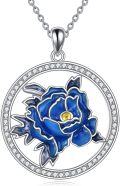 wholesale 925 Sterling Silver Blue Enamel Rose Pendant Necklace for Women Girls Mothers Day Gifts-0-0