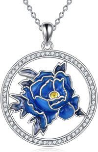 wholesale 925 Sterling Silver Blue Enamel Rose Pendant Necklace for Women Girls Mothers Day Gifts-Peony Flower