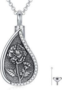 wholesale Sterling Silver Birth Flower Teardrop Urn Necklace for Ashes Memorial Jewelry-10-Marigold-10-Marigold-Custom